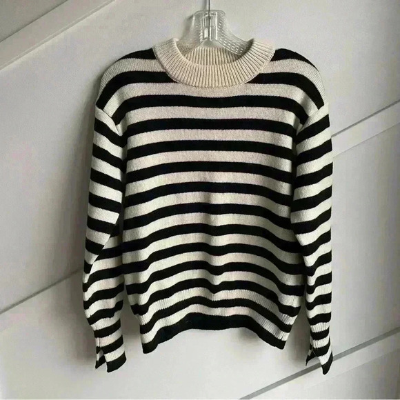 H&M fine knit sweater black cream  striped size S - Picture 4 of 5